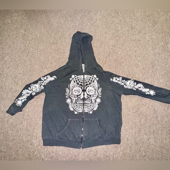 torrid Jackets & Blazers - Torrid Black Hoodie with White Skull Design